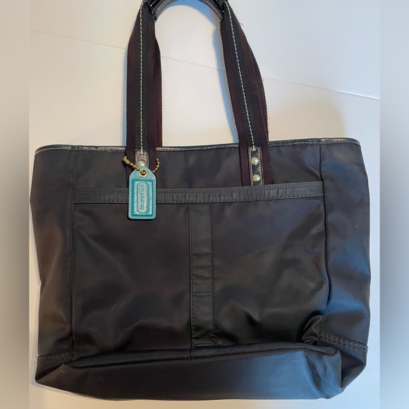 Coach Hampton Nylon Black Turquoise Tote - Picture 2 of 10